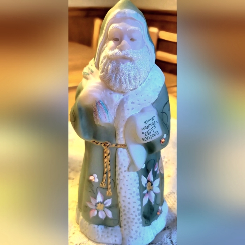 🎄POWELL Signed Fenton Handpainted Bejeweled Santa